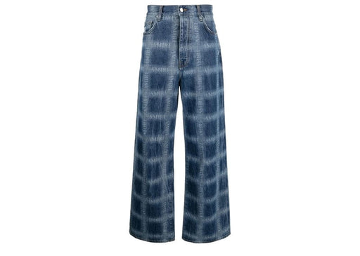 Amiri Plaid-Print Wide Jeans Blue