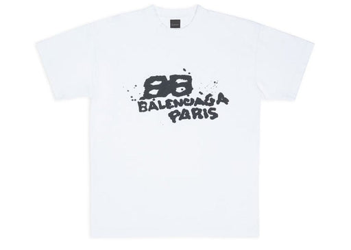 Balenciaga Men's Hand Drawn BB Icon Medium Fit Vintage T-Shirt White/Black