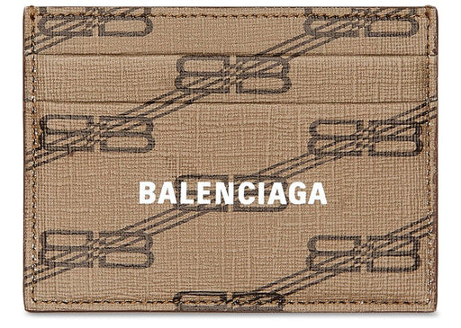 Balenciaga Signature Card Holder in beige and brown coated canvas