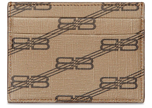 Balenciaga Signature Card Holder in beige and brown coated canvas