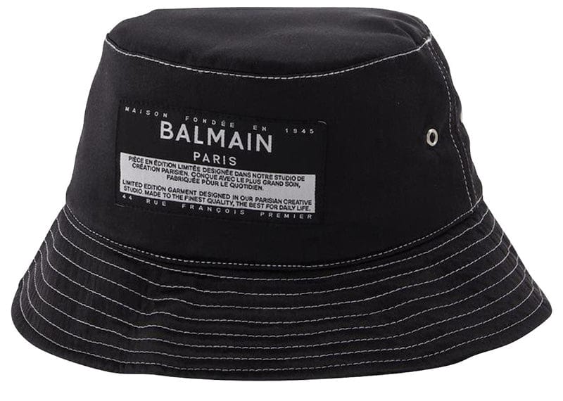 Balmain Satin & Label Bucket Hat Black Cotton