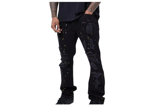 Boohoo Man Slim Rigid Flare Paint Splatter Jeans Black