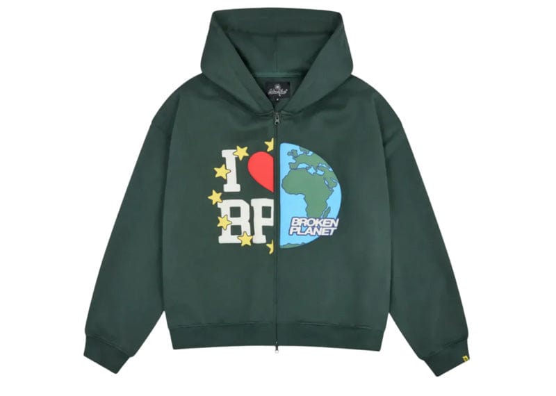 Broken Planet Market My Planet Zip Up Hoodie Emerald Green