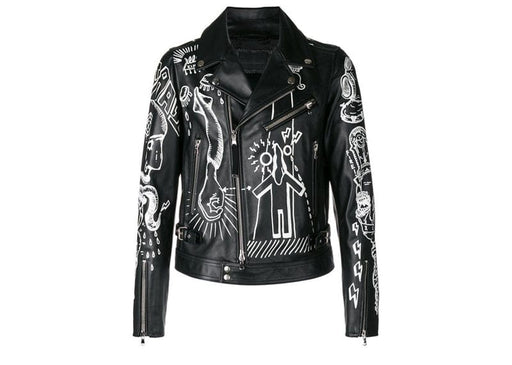 Diesel Black Gold Loragraph Leather Jacket With Graffiti