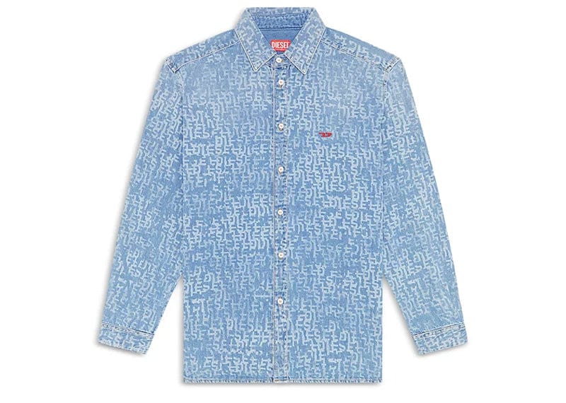 Diesel D - Simply Cotton Denim Logo Print Regular Fit Button Down Shirt