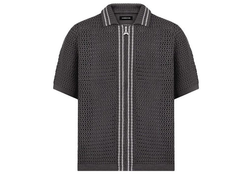 Manière De Voir Crochet Knit Stripe Zip Shirt - Charcoal Grey