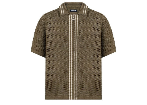 Manière De Voir Crochet Knit Stripe Zip Shirt 'Khaki'