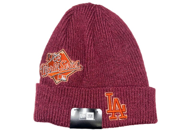 Los Angeles Dodgers World Series New Era Beanie Maroon/Orange Logo Patch