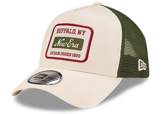 New Era Script Patch Light Beige 9FORTY A-Frame Trucker Adjustable Cap