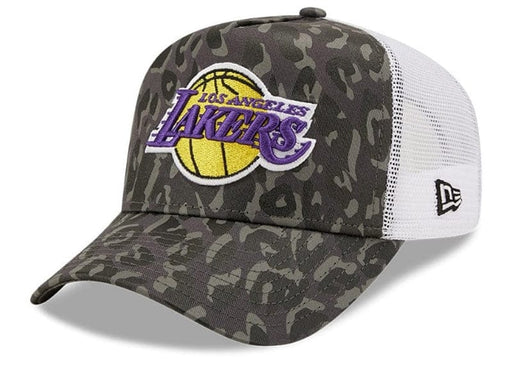 Official New Era LA Lakers NBA Seasonal Camo Grey 9FORTY A-Frame Trucker Cap