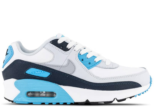 Nike Air Max 90 White Baltic Blue Armory Navy Wolf Grey (GS)