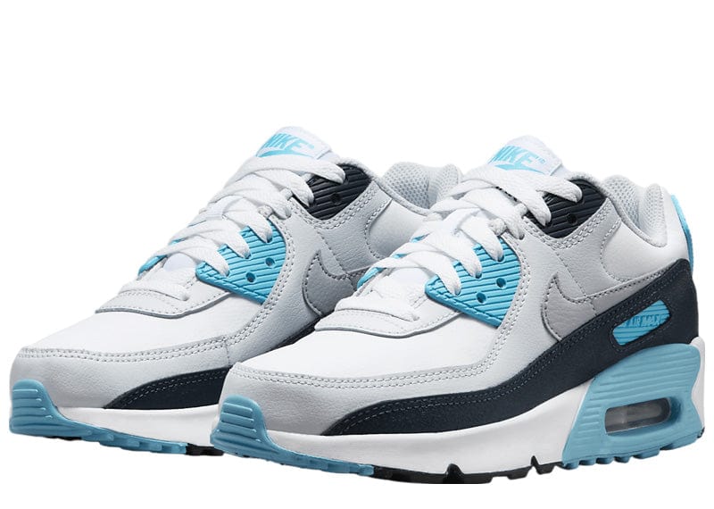 Nike Air Max 90 White Baltic Blue Armory Navy Wolf Grey (GS)