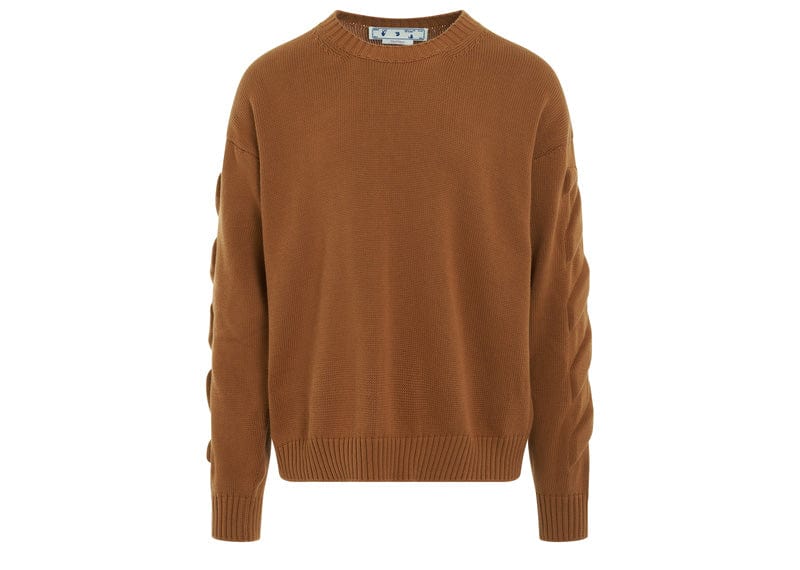 Off White 3D Diagonal Knit Crewneck in Caramel