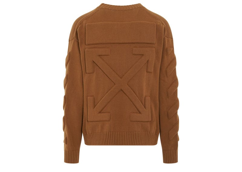 Off White 3D Diagonal Knit Crewneck in Caramel