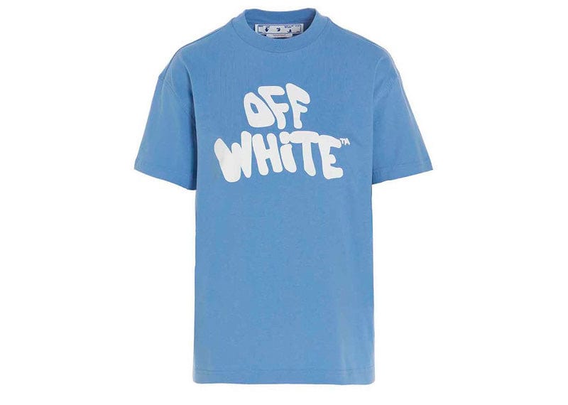 OFF-WHITE Women's 70s Type Logo Casual S/S T-shirt Light Blue/White