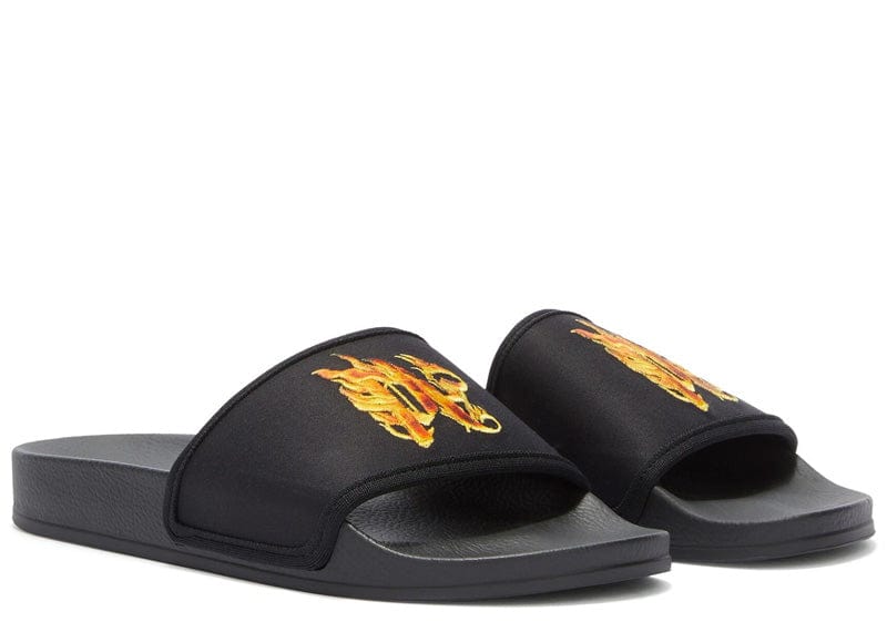 Palm Angels Burning Monogram Pool Slides Black/Orange