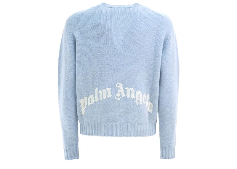 Palm Angels Curved Logo Wool Sweater Light Blue