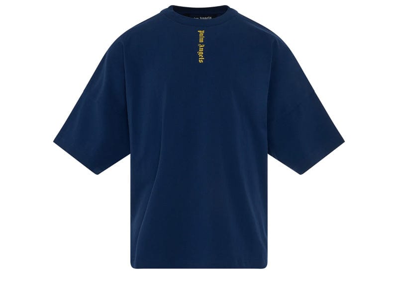 Palm Angels Logo Over T-Shirt Navy Blue/Yellow