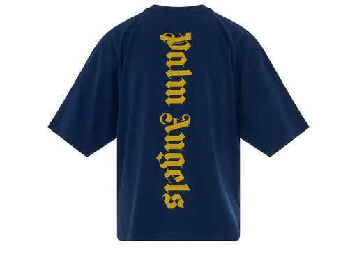 Palm Angels Logo Over T-Shirt Navy Blue/Yellow