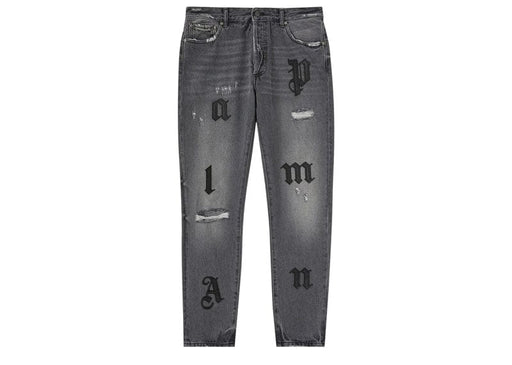 Palm Angels Logo Patch Classic Denim Pants Medium Grey/Black