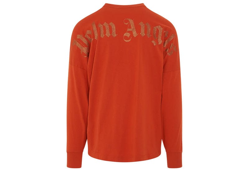 Palm Angels Long Sleeve Glitter Mock Neck Logo Oversized Tee Brick & Red