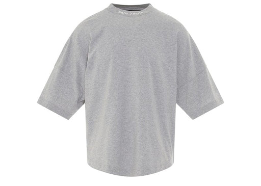 Palm Angels Mock Neck Logo T-Shirt Grey/White