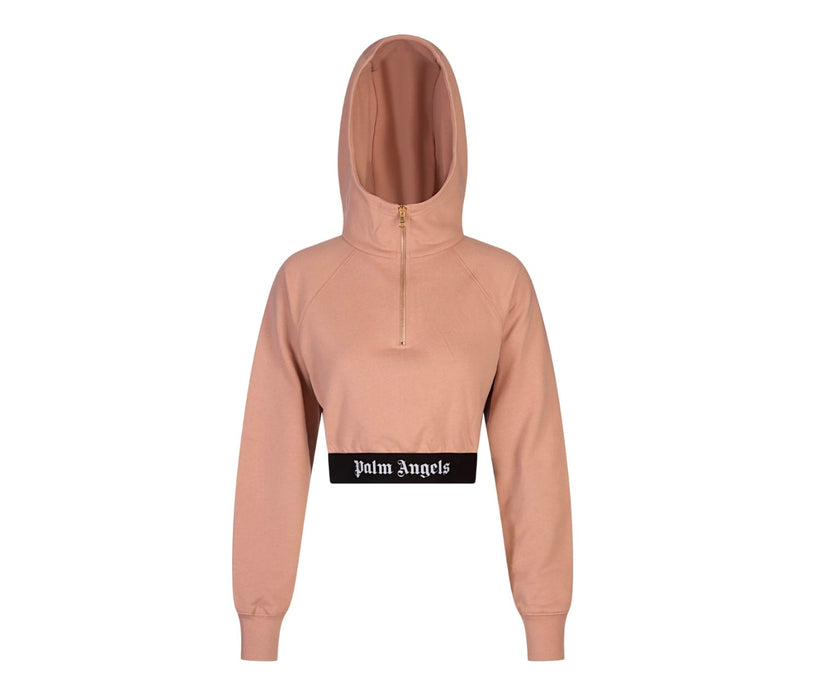 Palm Angels Pink Crop Hoodie With Logo Band