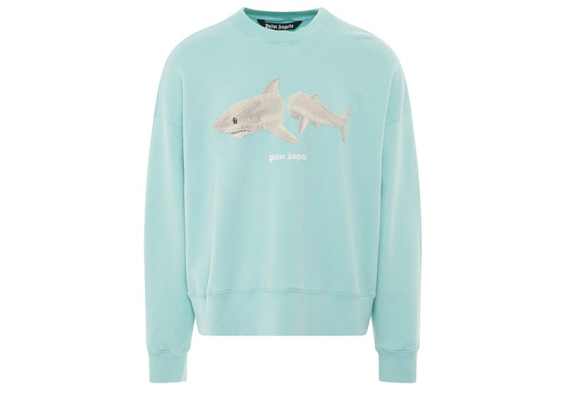 Palm Angels Shark Crewneck Sweater Light Blue/White