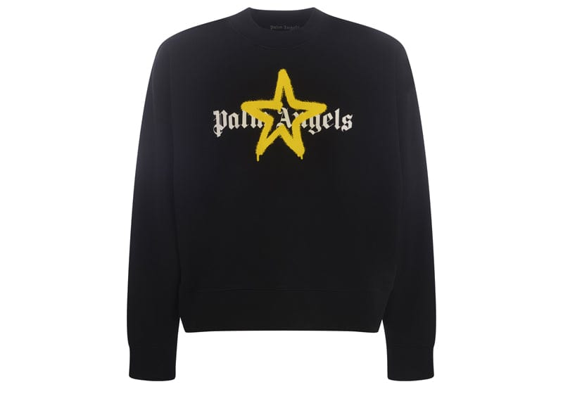 Palm Angels Star Sprayed Logo Crew Sweat Black & Yellow