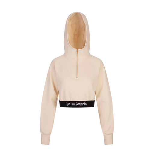 Palm Angels White Crop Hoodie With Logo Band