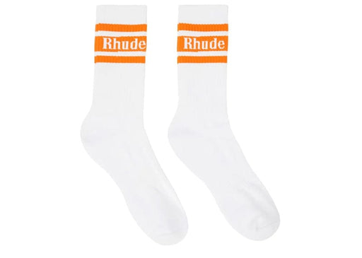 Rhude White & Orange Stripe Logo Socks