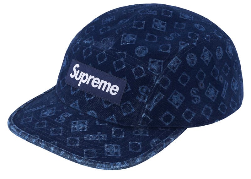 Supreme Flocked Denim Camp Cap Blue