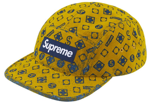 Supreme Flocked Denim Camp Cap Mustard